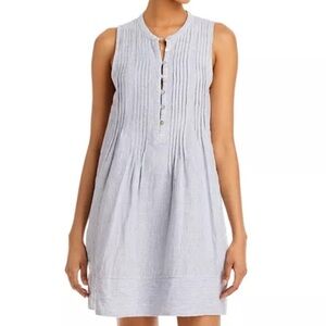 Faherty Medium Striped Isha Linen Mini Dress Relaxed Lagenlook Beach Resortwear